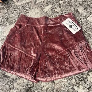 Crazy Train Pink Velvet Fringe Women Shorts